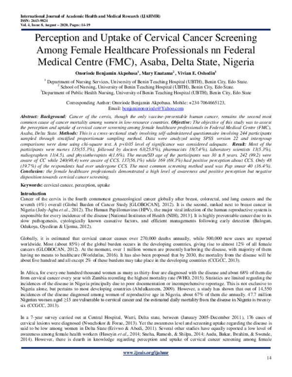 (PDF) Perception and Uptake of Cervical Cancer Screening Among Female ...