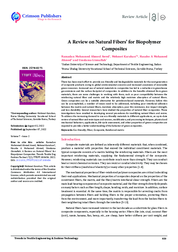 (PDF) A Review on Natural Fibers' for Biopolymer Composites
