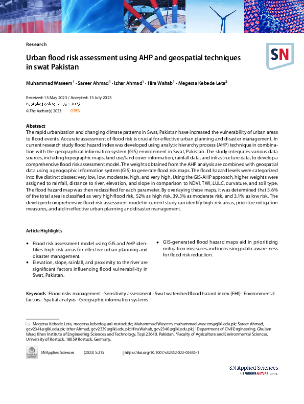 (PDF) Urban flood risk assessment using AHP and geospatial techniques ...
