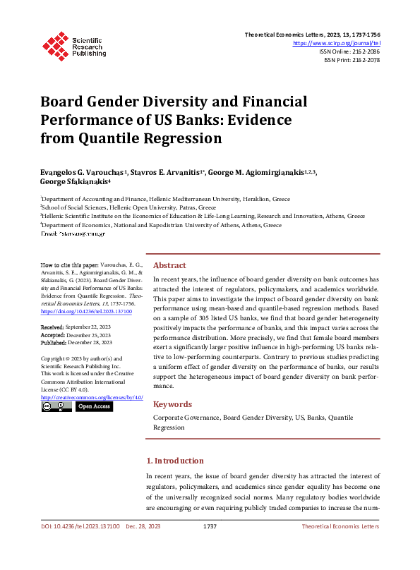 (PDF) Board Gender Diversity and Financial Performance of US Banks ...