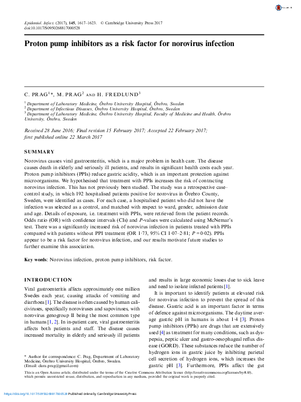(PDF) Proton pump inhibitors as a risk factor for norovirus infection