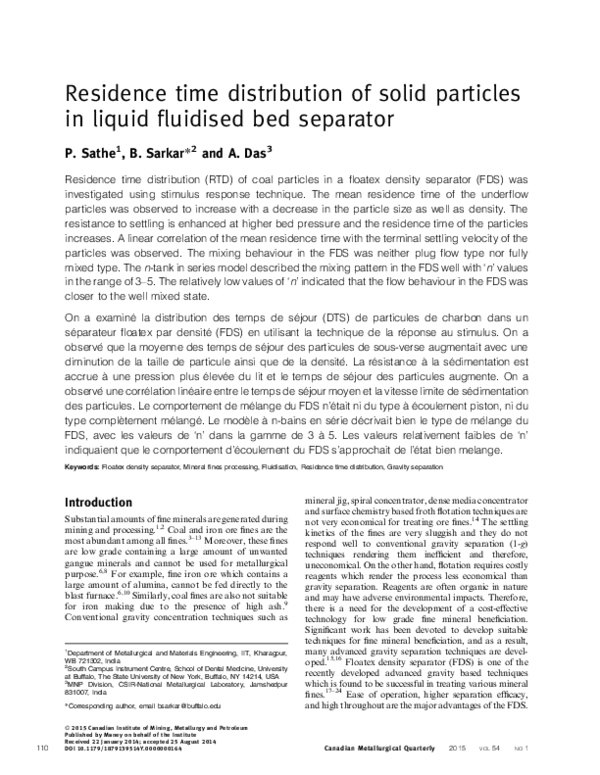 (PDF) Residence time distribution of solid particles in a continuous ...