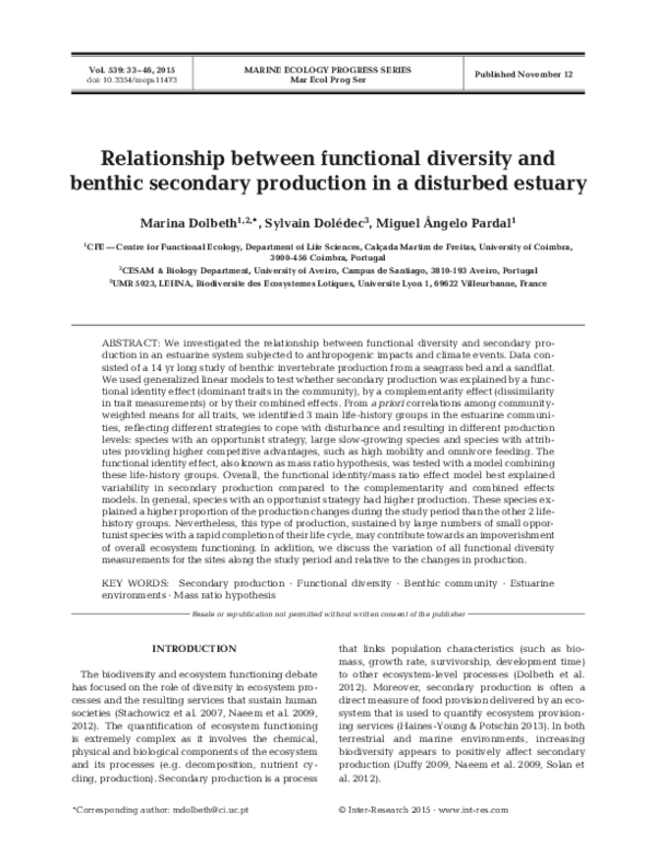 (PDF) Relationship between functional diversity and benthic secondary ...