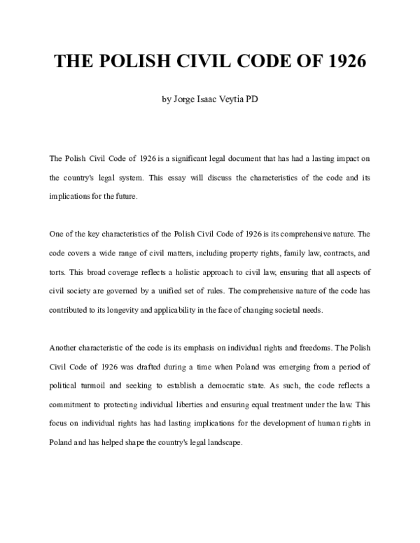 (PDF) The Polish Civil Code of 1926