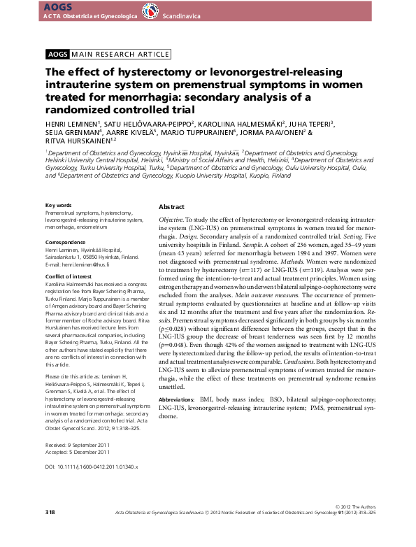 (PDF) The effect of hysterectomy or levonorgestrel-releasing ...