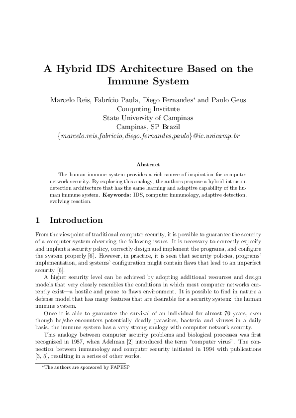 (PDF) A Hybrid IDS Architecture Based on the Immune System