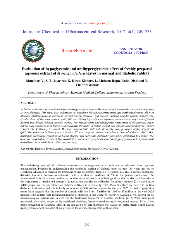 (PDF) Evaluation of hypoglycemic and antihyperglycemic effect of ...