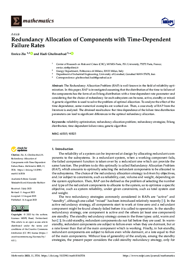 (PDF) Redundancy Allocation of Components with Time-Dependent Failure Rates