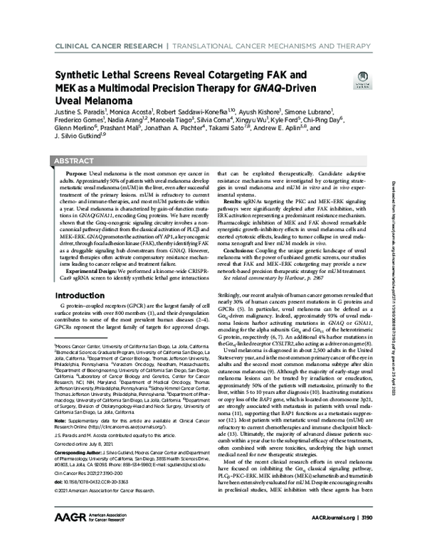 (PDF) Data from Synthetic Lethal Screens Reveal Cotargeting FAK and MEK ...