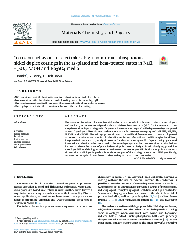 (PDF) Corrosion behaviour of electroless high boron-mid phosphorous ...