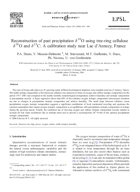 (PDF) Reconstruction of past precipitation δ18O using tree-ring ...