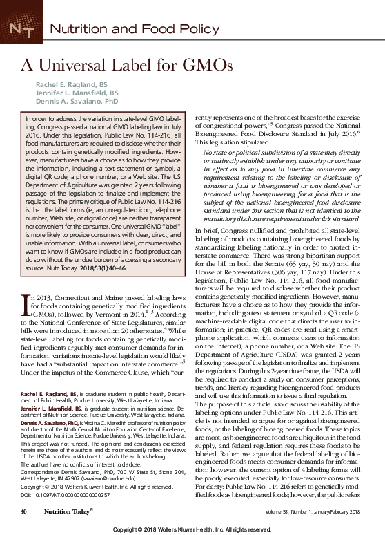 (PDF) A Universal Label for GMOs