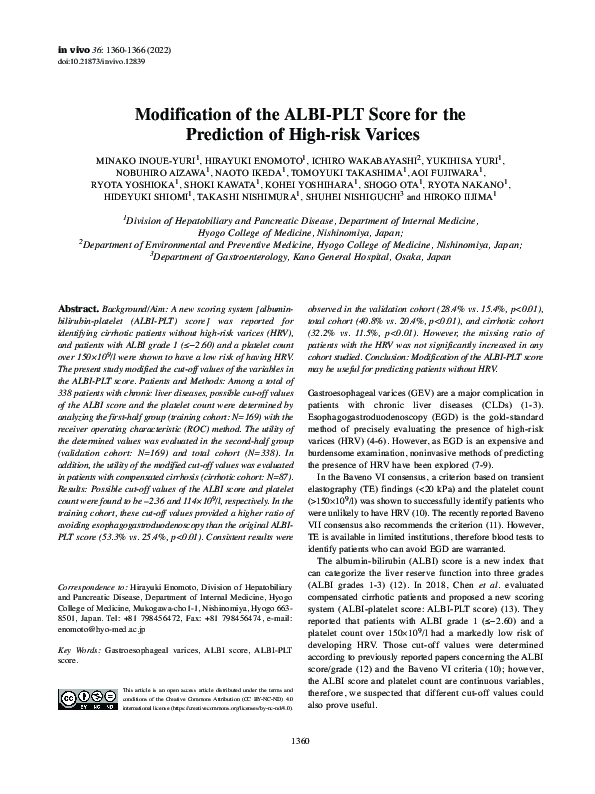 (PDF) Modification of the ALBI-PLT Score for the Prediction of High ...