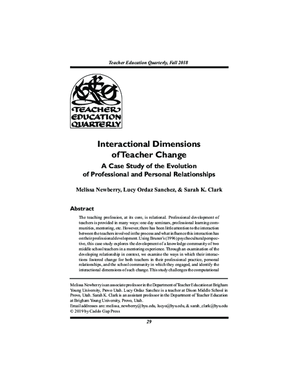 (PDF) Interactional Dimensions of Teacher Change: A Case Study of the ...