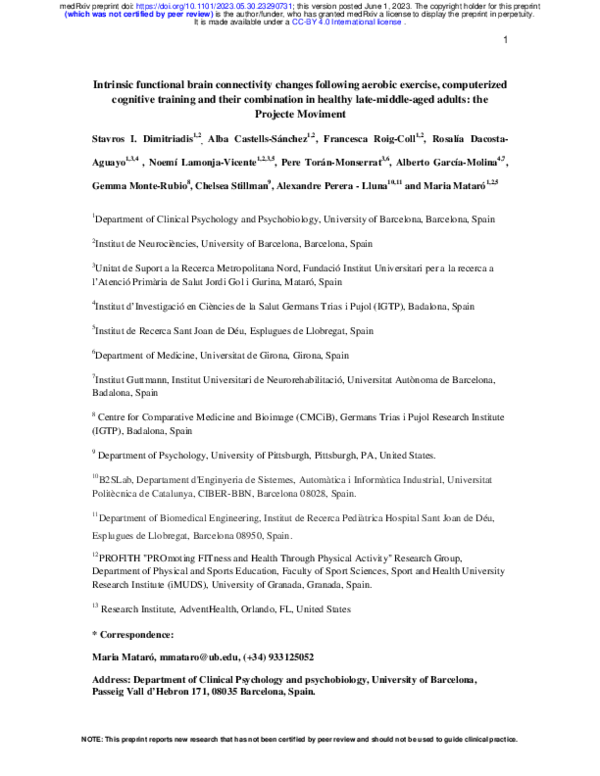 (PDF) Intrinsic functional brain connectivity changes following aerobic ...