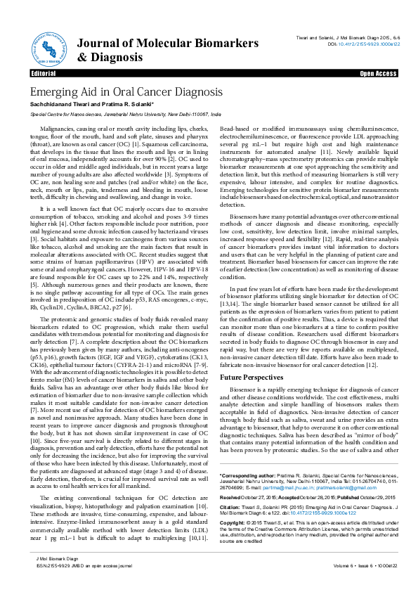 (PDF) Emerging Aid in Oral Cancer Diagnosis