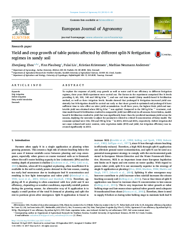 (PDF) Yield and crop growth of table potato affected by different split ...