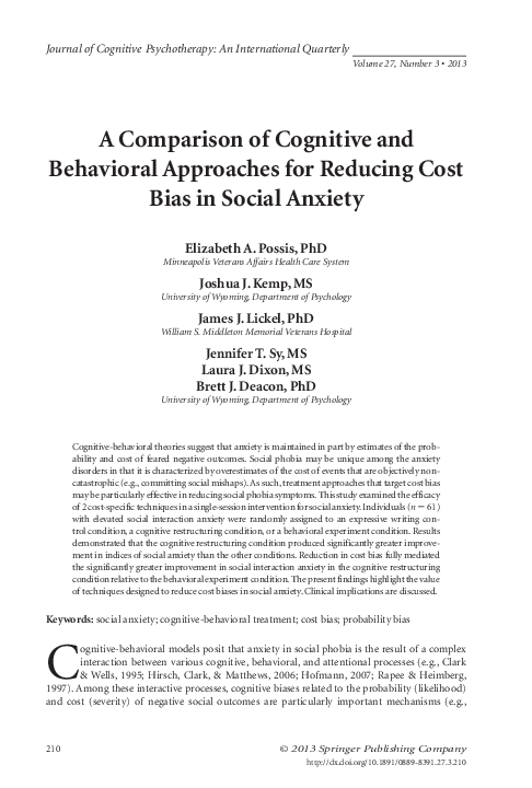 (PDF) A Comparison of Cognitive and Behavioral Approaches for Reducing ...
