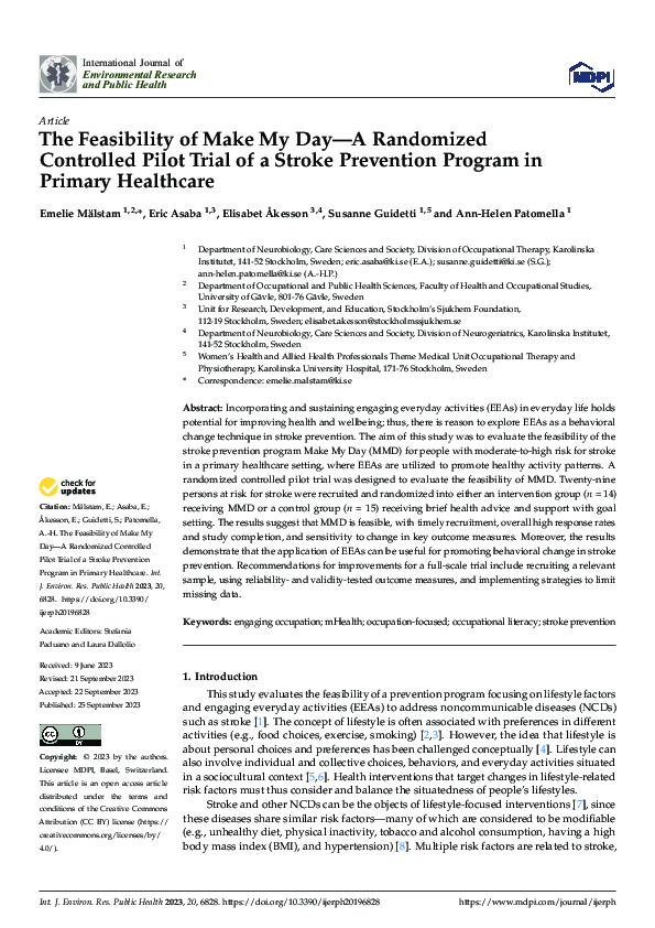 (PDF) The Feasibility of Make My Day—A Randomized Controlled Pilot ...