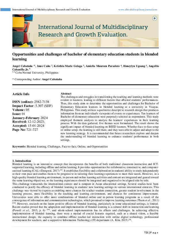 (PDF) Opportunities and Challenges of Bachelor of Elementary Education ...