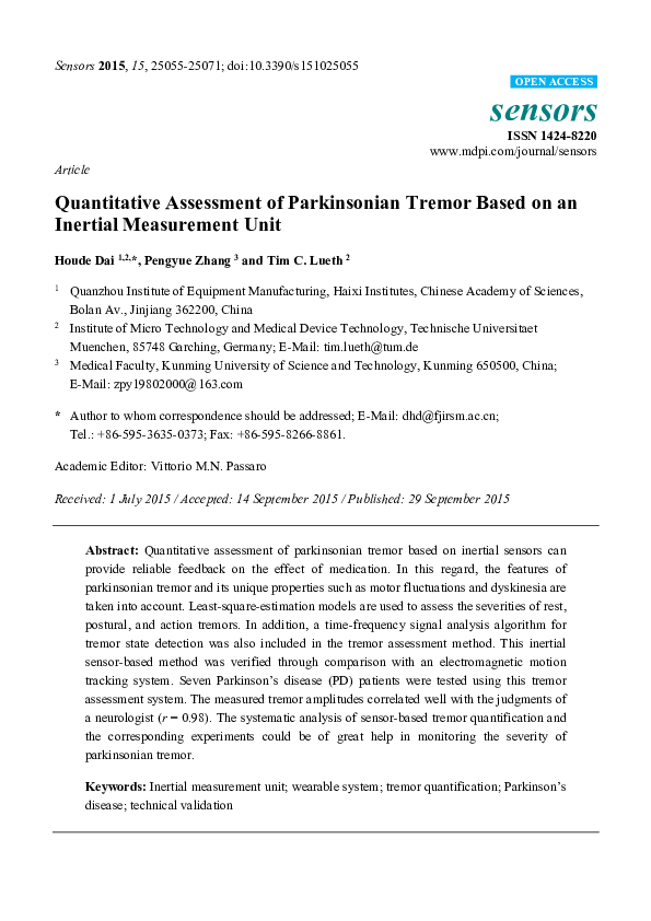 (PDF) Quantitative Assessment of Parkinsonian Tremor Based on an ...
