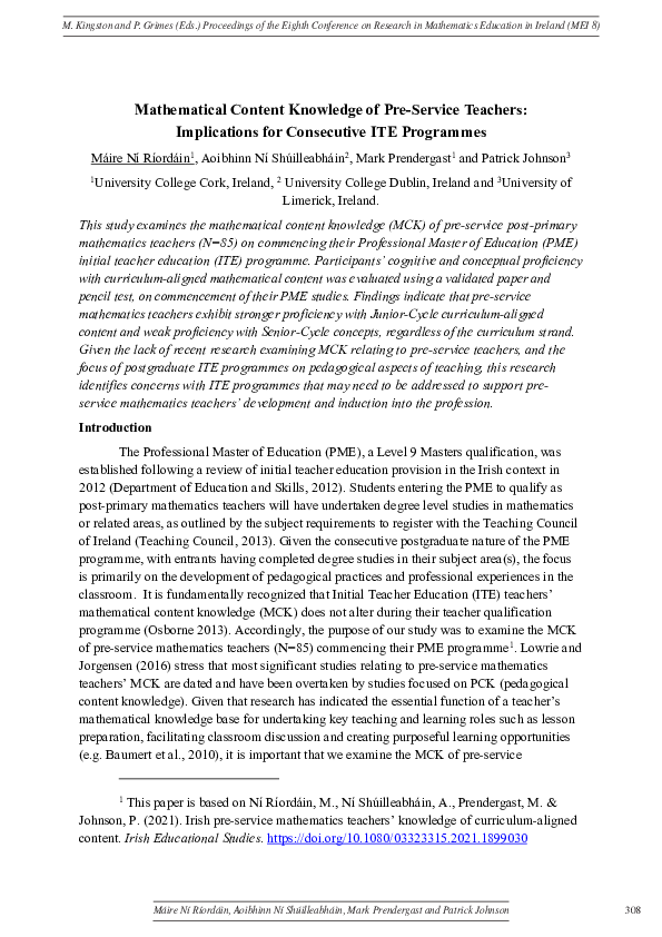 (PDF) Mathematical content knowledge of pre-service teachers ...