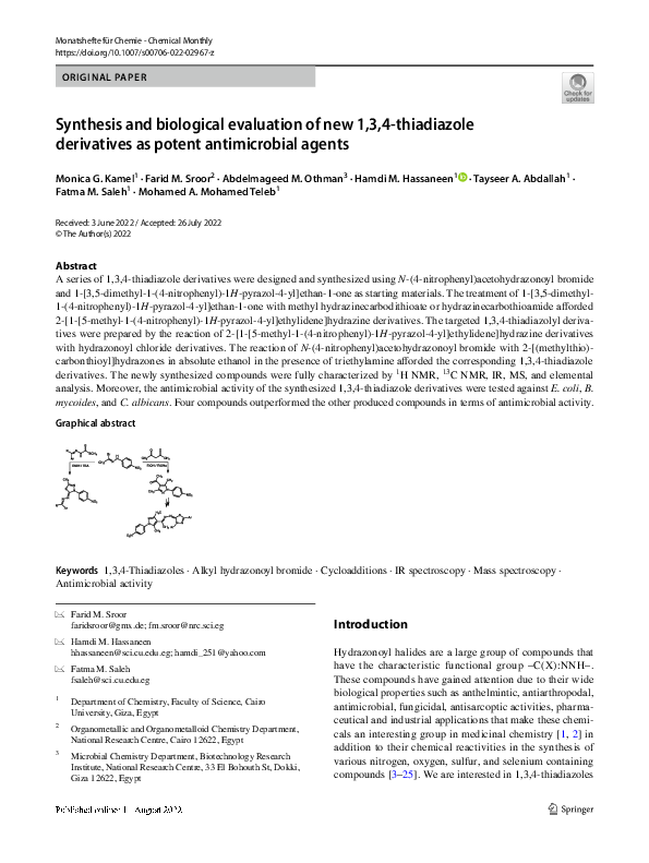 (PDF) Synthesis and biological evaluation of new 1,3,4-thiadiazole ...