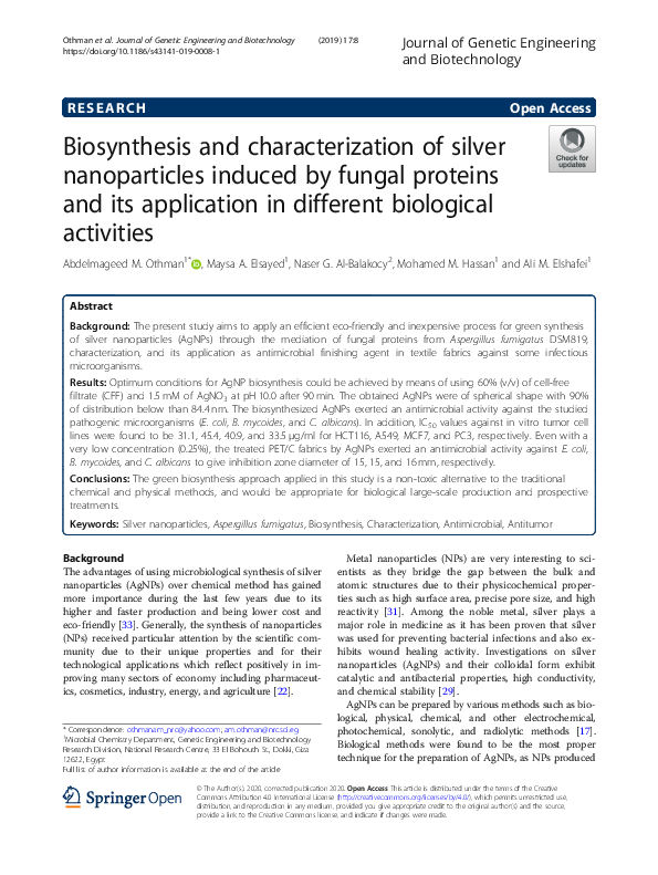 (PDF) Biosynthesis and characterization of silver nanoparticles induced ...