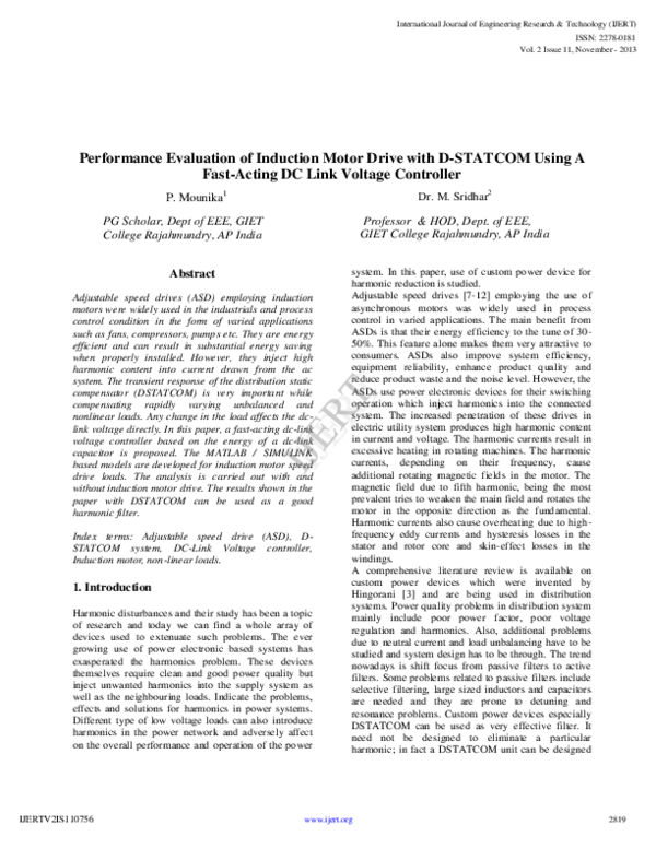 (PDF) Performance Evaluation of Induction Motor Drive with D-STATCOM ...