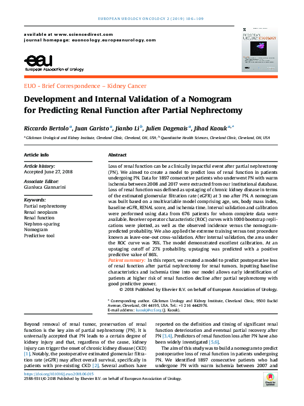 (PDF) Development and internal validation of a nomogram for predicting ...