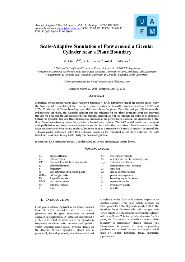 (PDF) Scale-Adaptive Simulation of Flow around a Circular Cylinder near ...