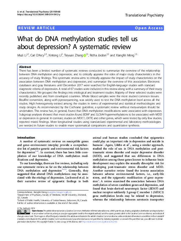 (PDF) What do DNA methylation studies tell us about depression? A ...