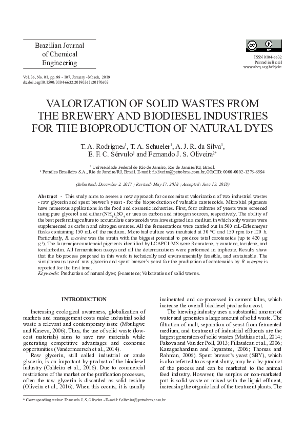 (PDF) Valorization of Solid Wastes from the Brewery and Biodiesel ...