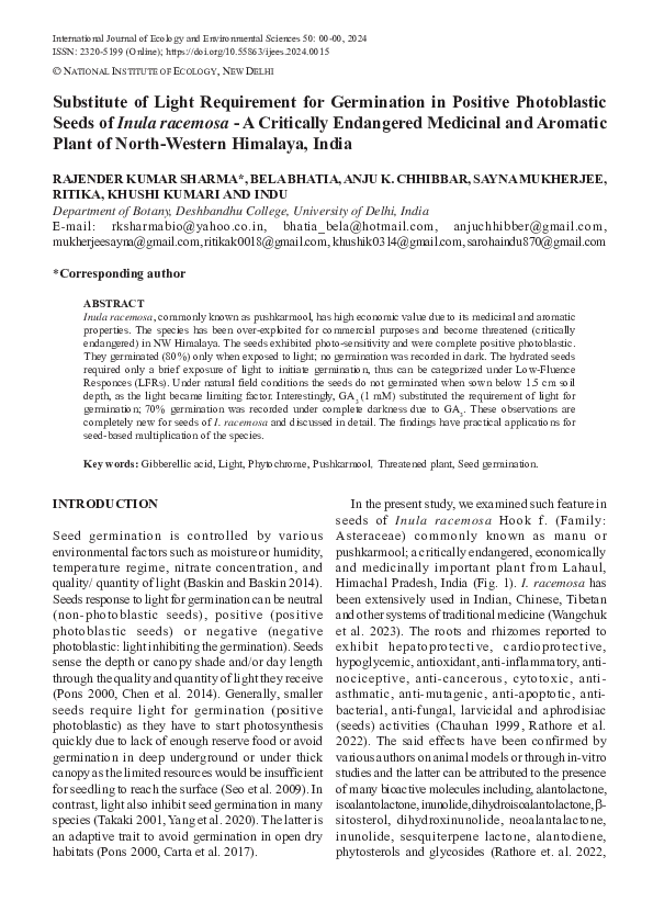 (PDF) Substitute of Light Requirement for Germination in Positive ...
