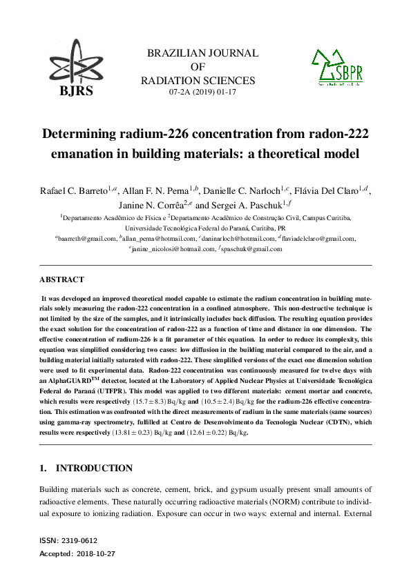 (PDF) Determining radium-226 concentration from radon-222 emanation in ...