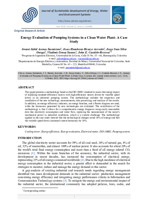(PDF) Energy Evaluation of Pumping Systems in a Clean Water Plant: A ...