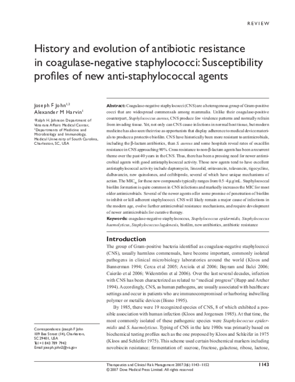 (PDF) History and evolution of antibiotic resistance in coagulase ...