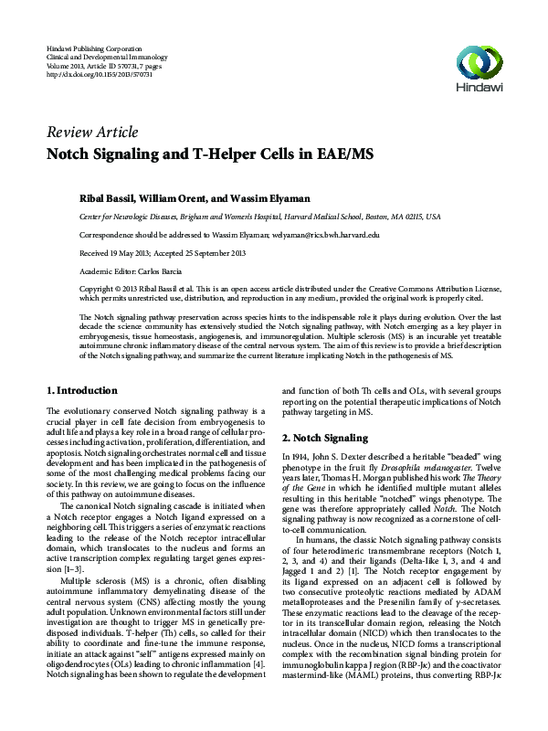 (PDF) Notch Signaling and T-Helper Cells in EAE/MS