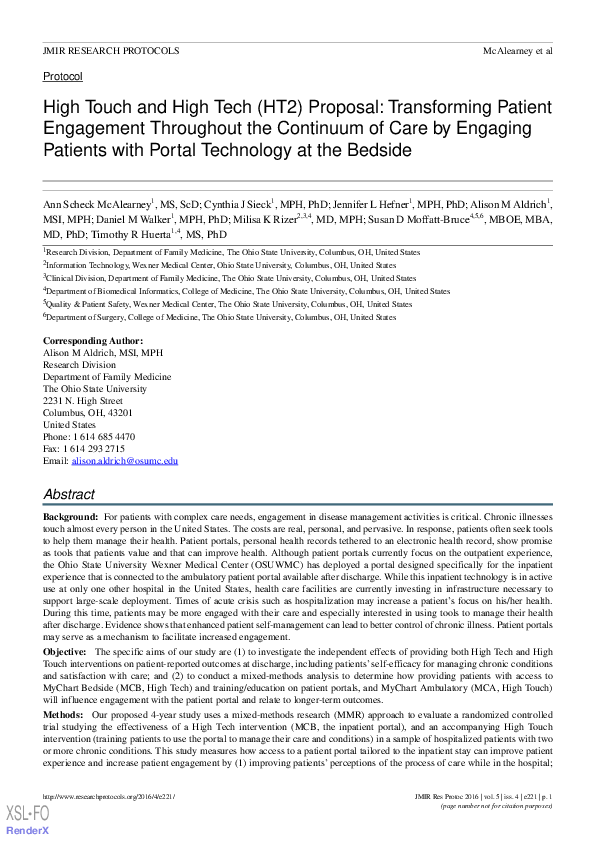 (PDF) High Touch and High Tech (HT2) Proposal: Transforming Patient ...