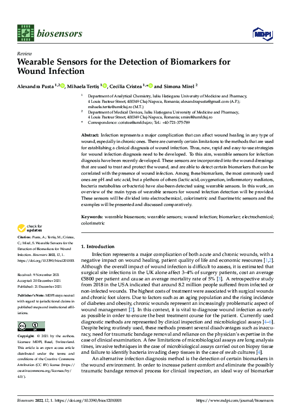 (PDF) Wearable Sensors for the Detection of Biomarkers for Wound Infection