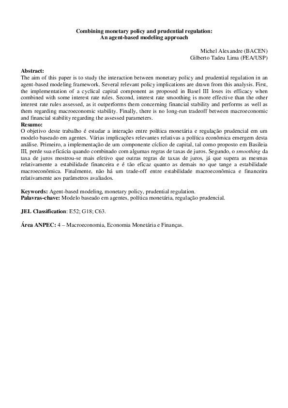 (PDF) Combining Monetary Policy and Prudential Regulation: an agent ...
