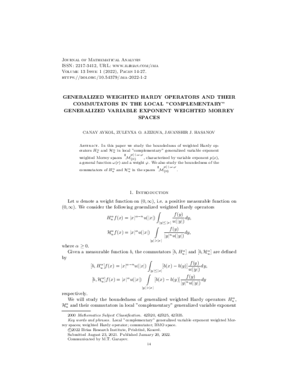 (PDF) Generalized Weighted Hardy Operators and Their Commutators in the ...