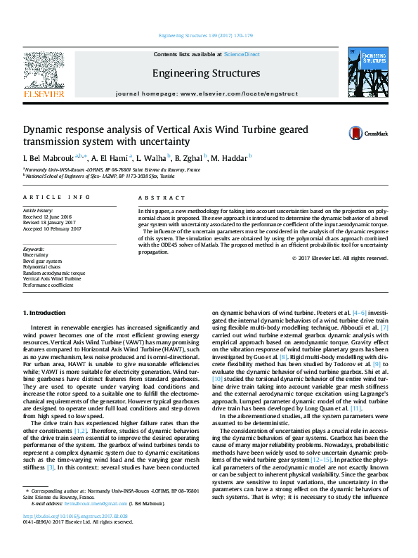 (PDF) Dynamic response analysis of Vertical Axis Wind Turbine geared ...