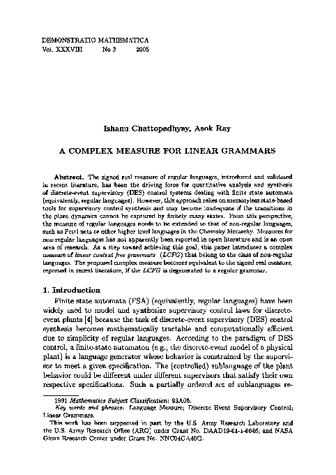 (PDF) A Complex Measure for Linear Grammars