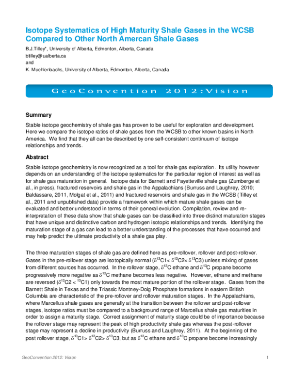 (PDF) Isotope Systematics of High Maturity Shale Gases in the WCSB ...