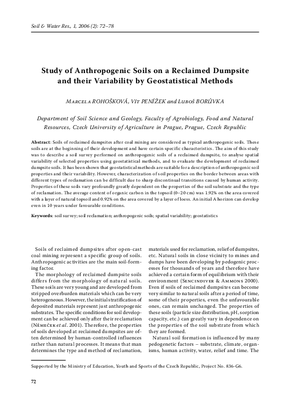 (PDF) Study of Anthropogenic Soils on a Reclaimed Dumpsite and their ...