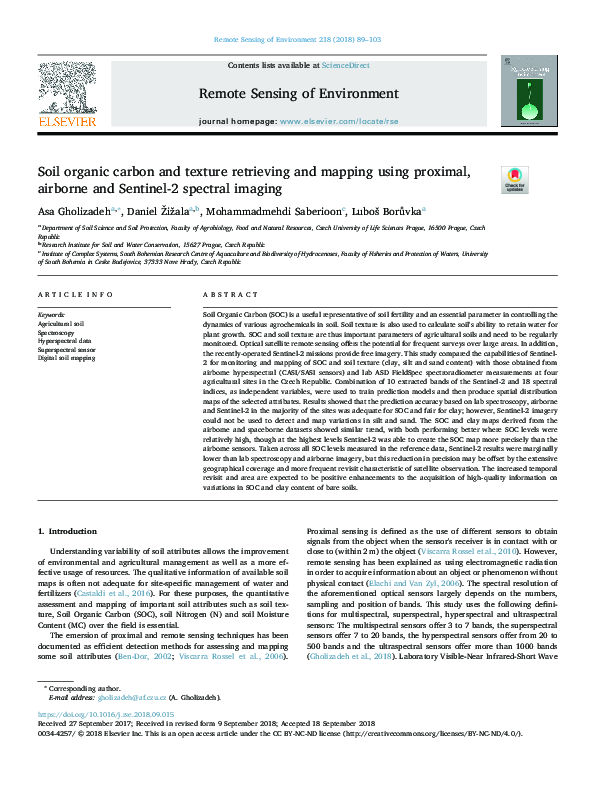 (PDF) Soil organic carbon and texture retrieving and mapping using ...