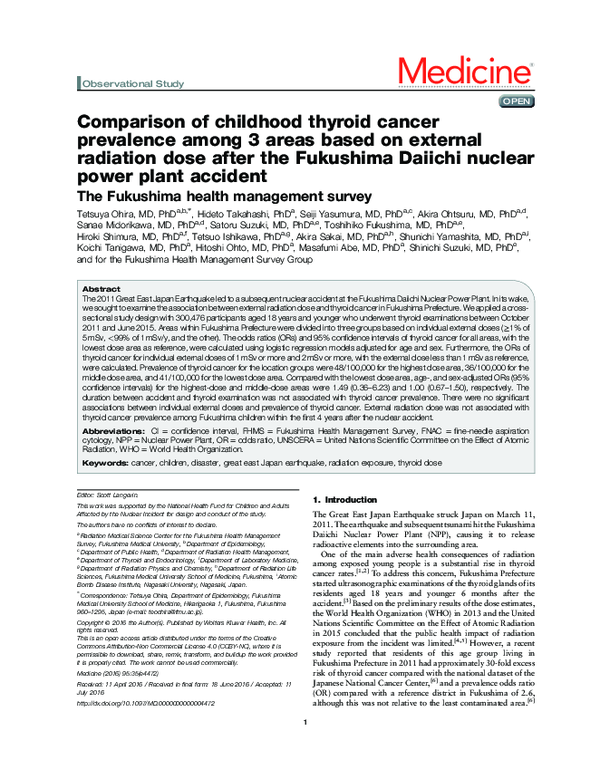 (PDF) Comparison of childhood thyroid cancer prevalence among 3 areas ...