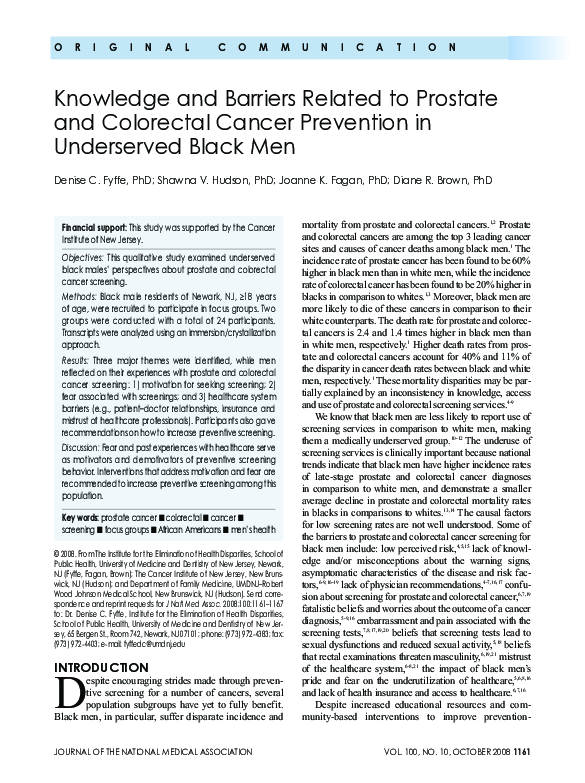 (PDF) Knowledge and Barriers Related to Prostate and Colorectal Cancer ...