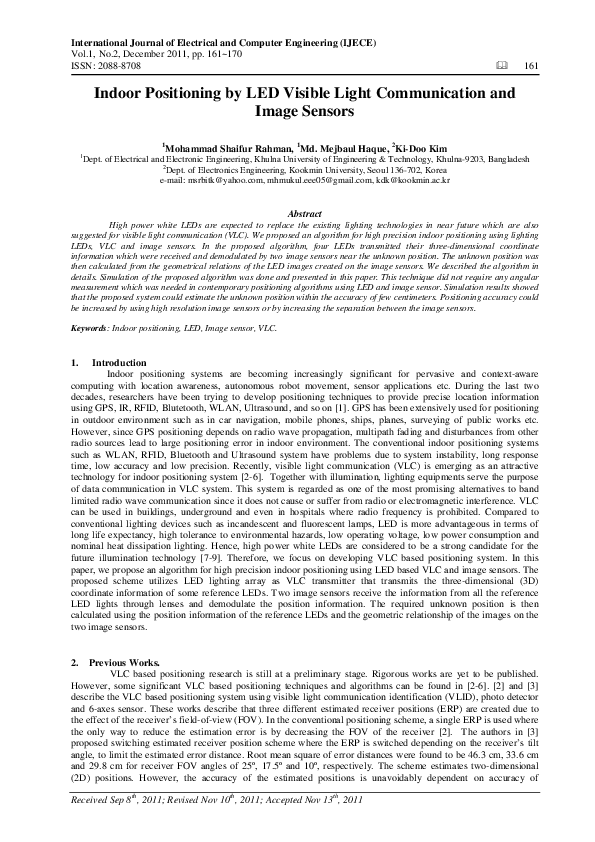 (PDF) Indoor Positioning by LED Visible Light Communication and Image ...